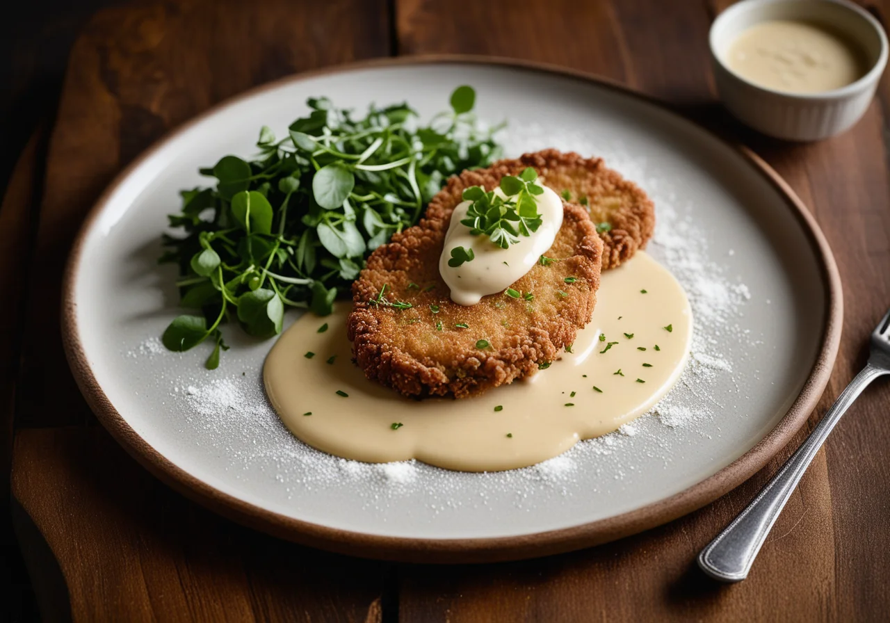 Veal Schnitzel with Asparagus Noodles and Watercress
