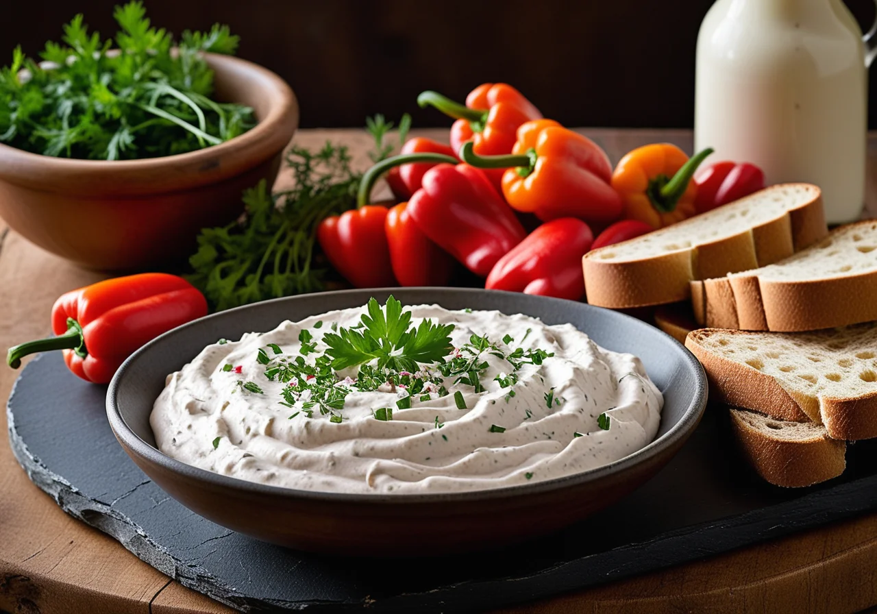 Quark Dip with Toasted Bread Strips