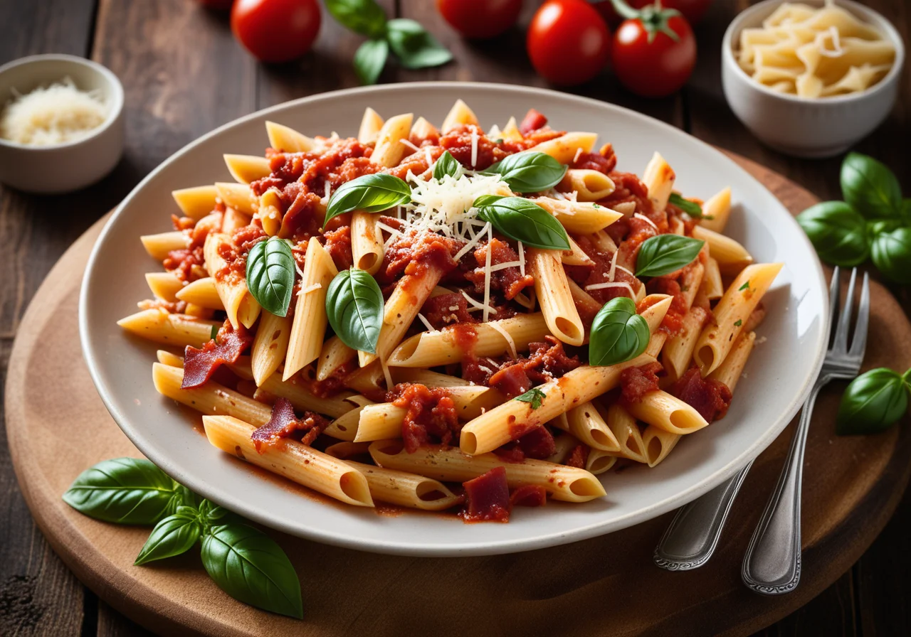 Penne with Bacon Tomato Sauce