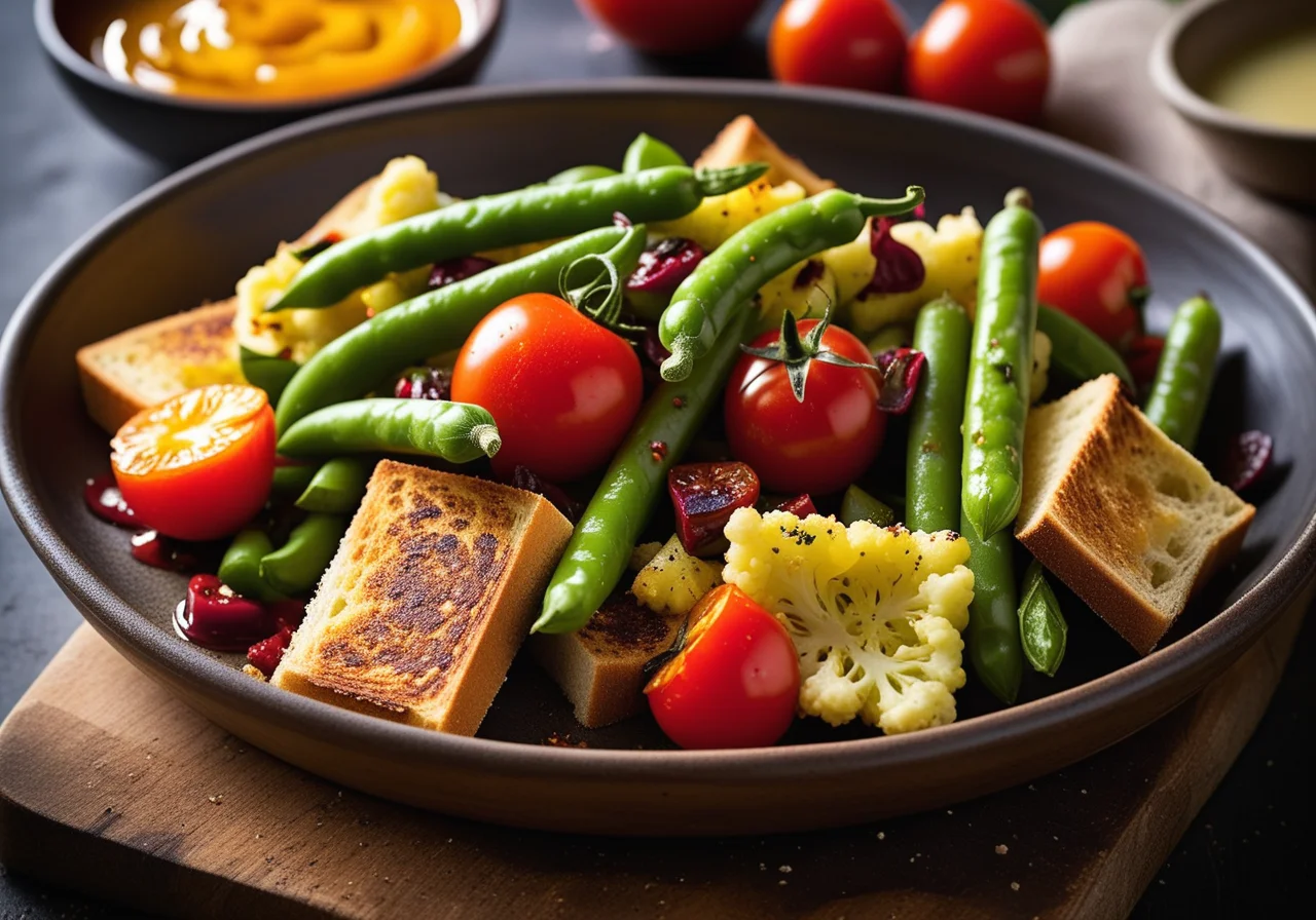 Vegetables on Bread Baked in the Oven