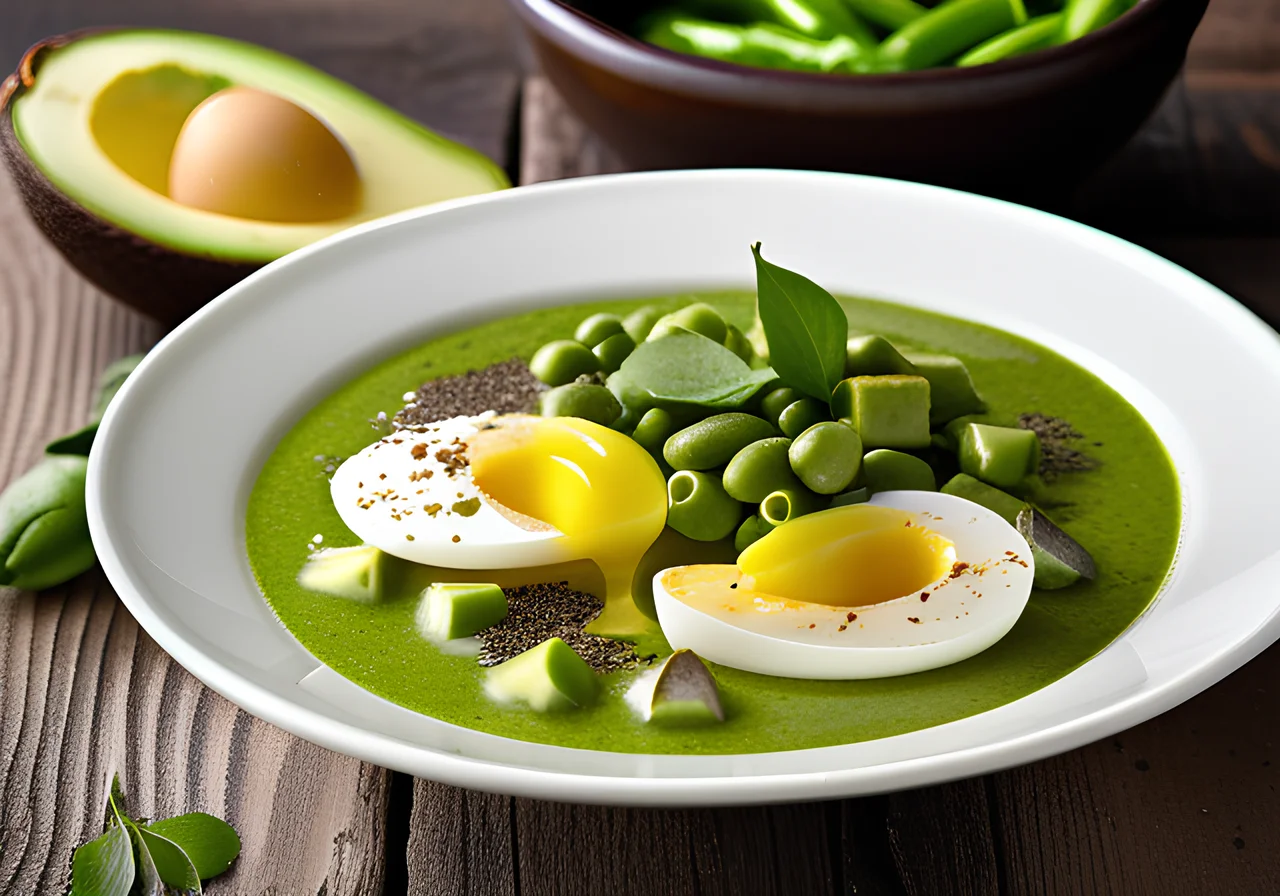 Smoothie Bowl with Egg, Avocado and Sugar Snap Peas