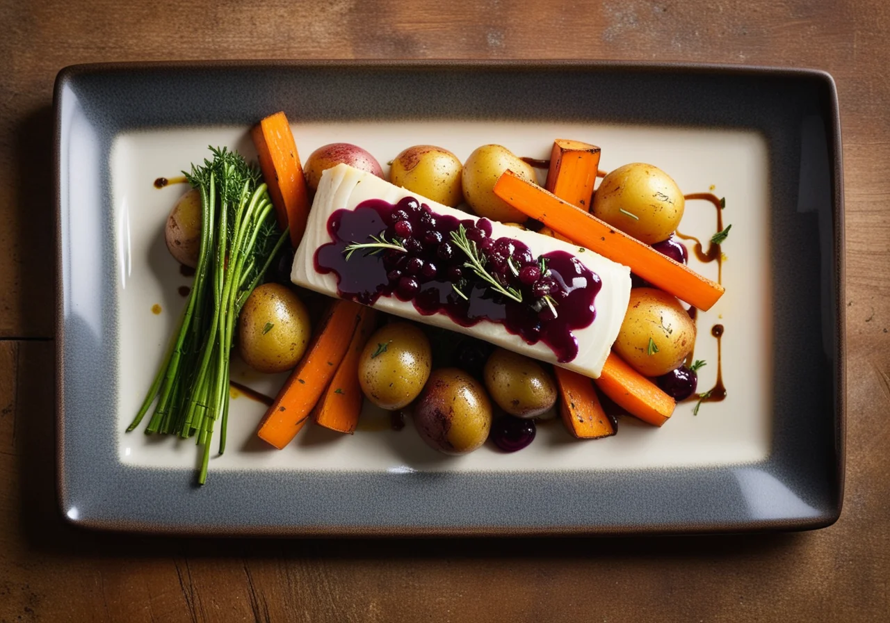 Cod Fillets with Vegetables and Grape Sauce