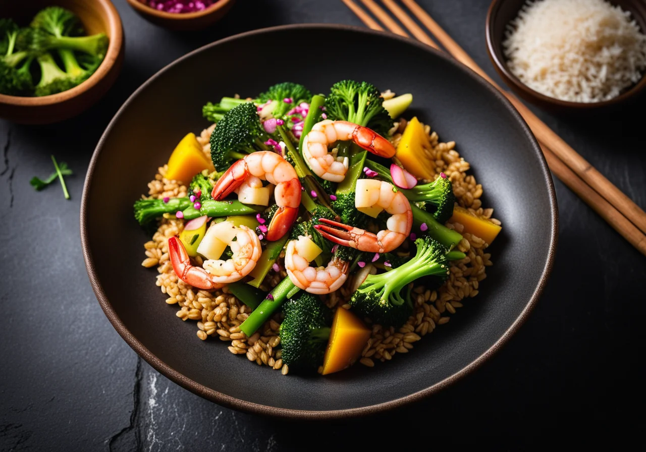 Wheat Vegetable Stir-Fry with Shrimp