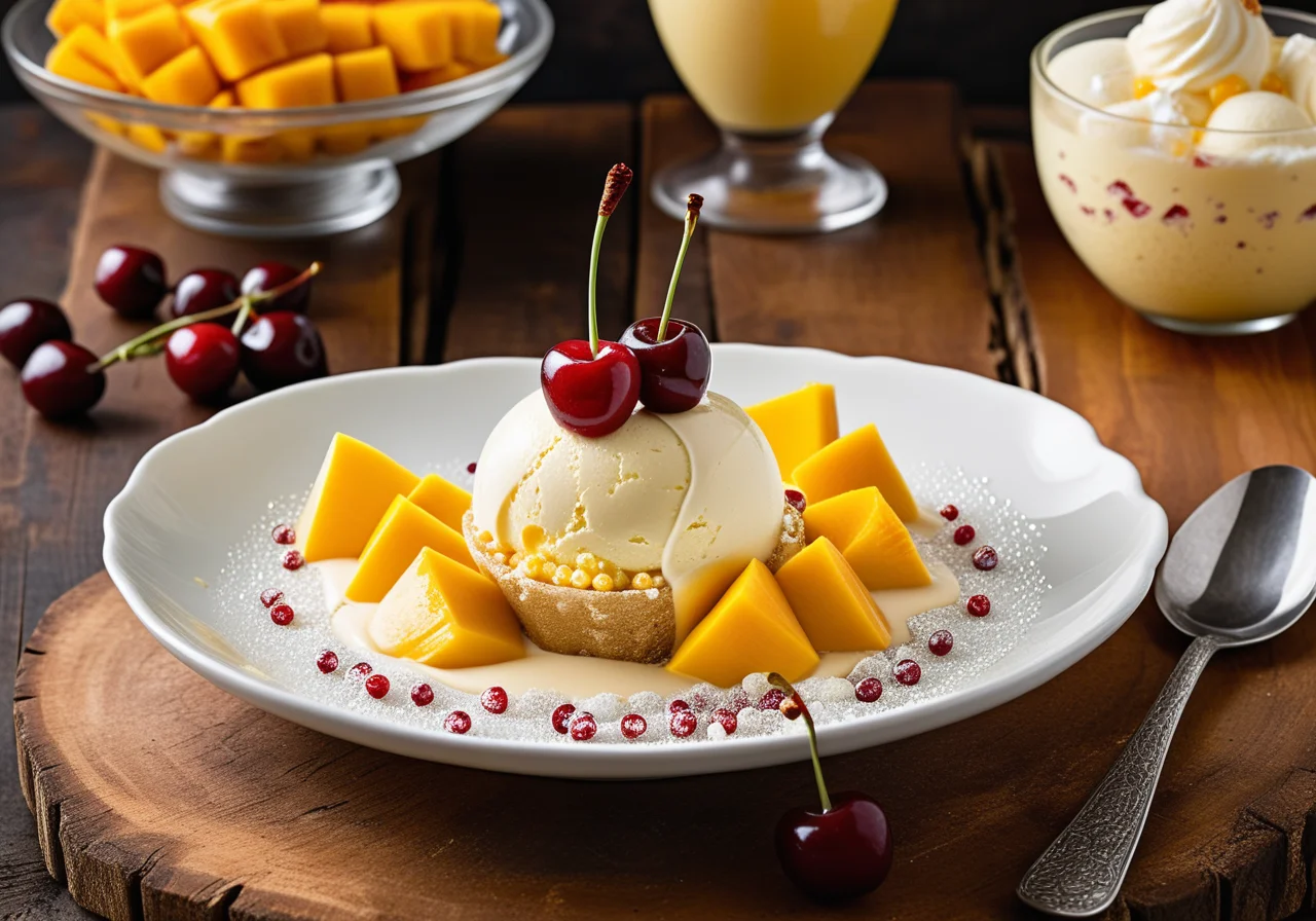 Mango Ice Cream with Sago and Fruits