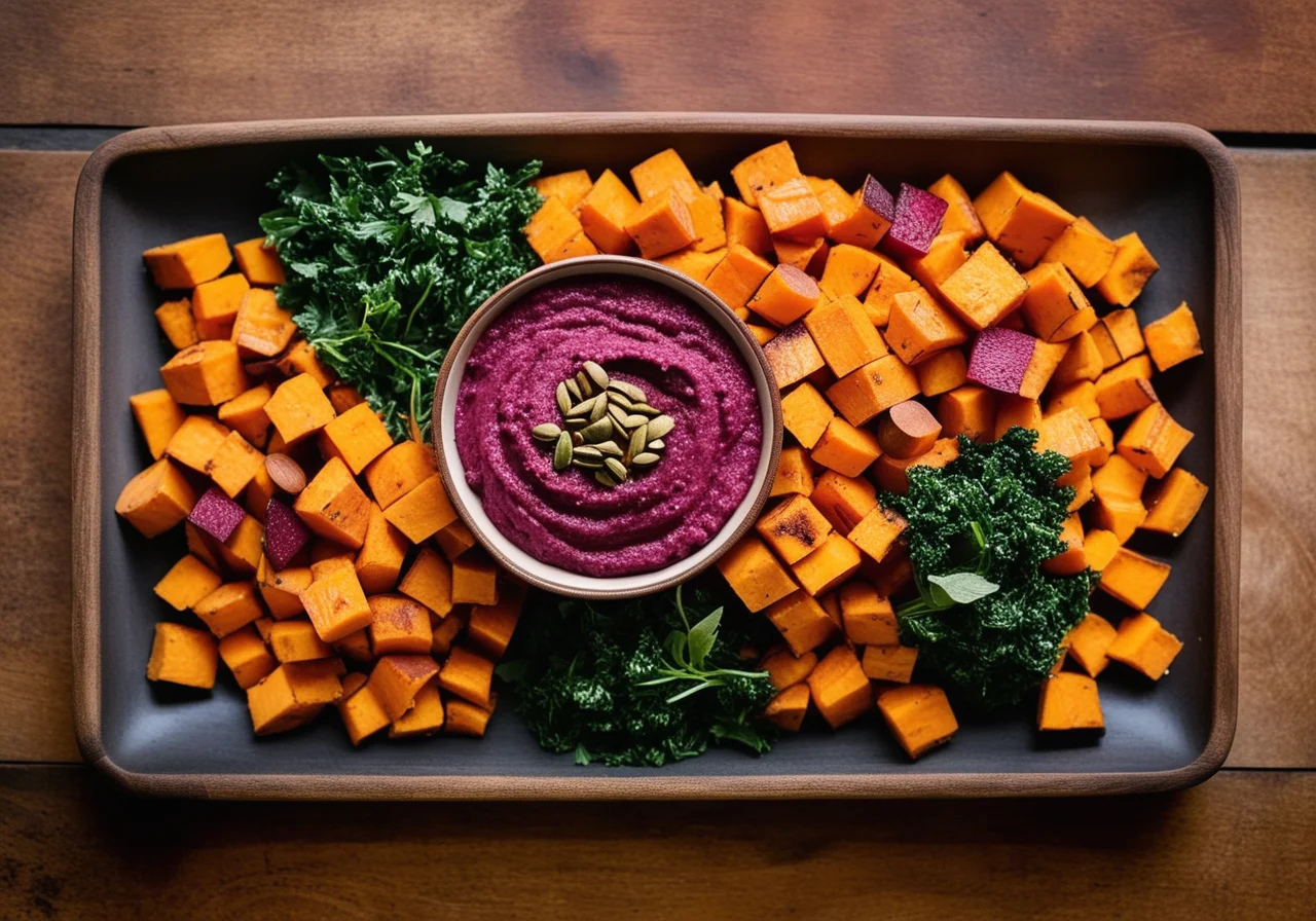 Quinoa Salad with Veggie Sticks and Beet Hummus