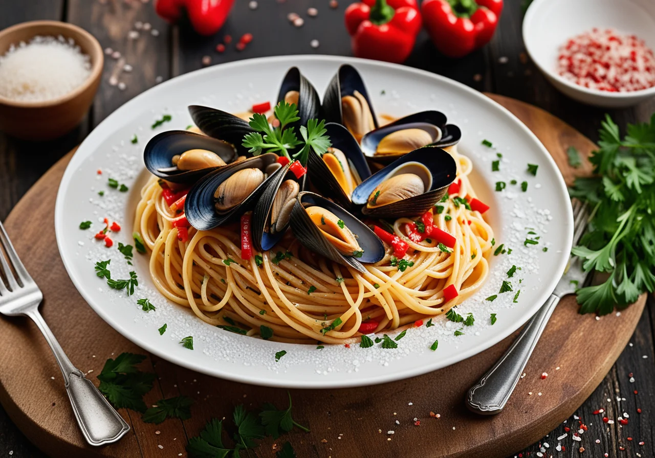 Spaghettini with Venus mussels