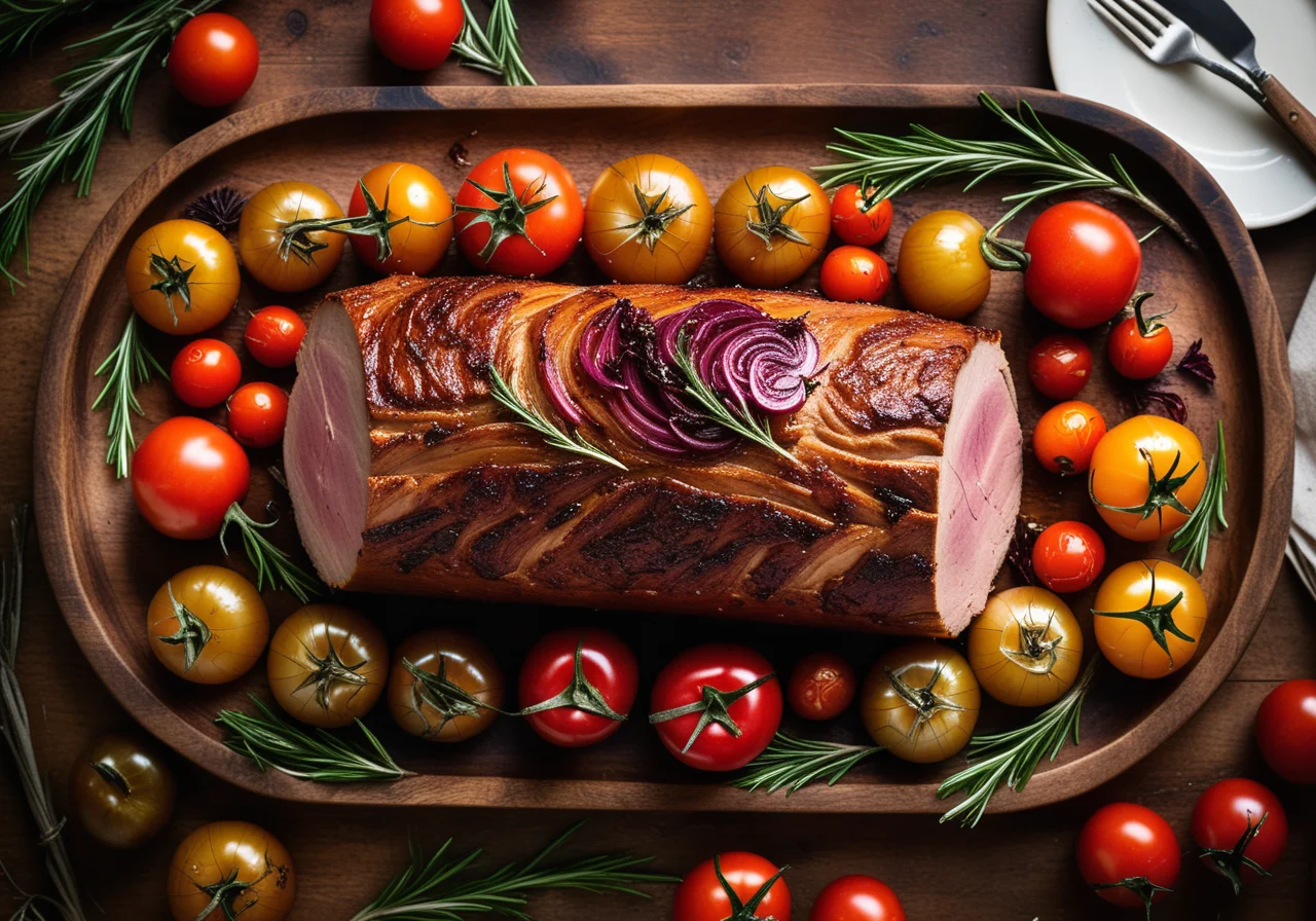 Italian-style pork roast with vegetables and herbs