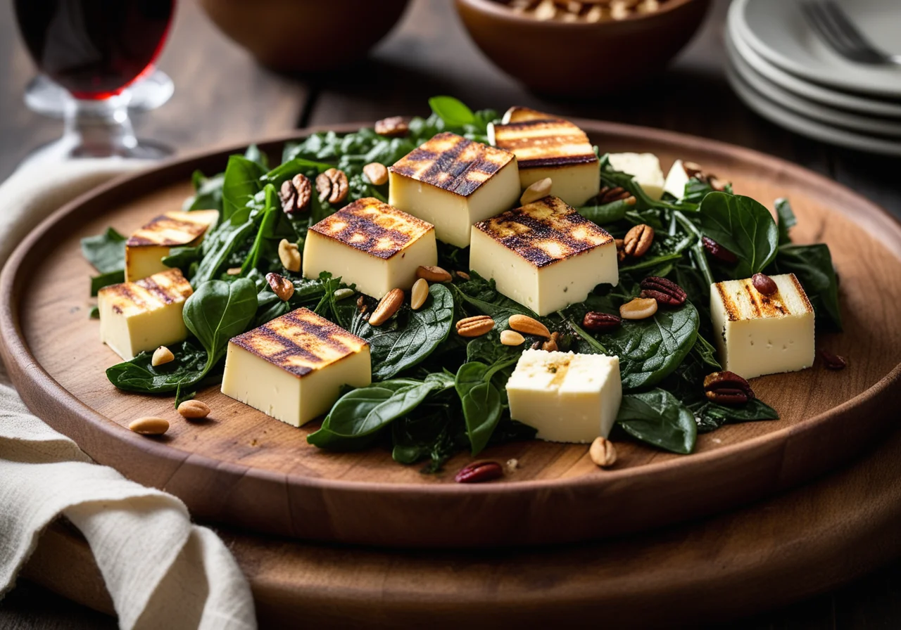Feta on Swiss Chard with Pine Nuts