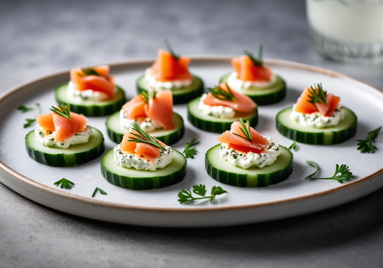 Salmon Bites with Fish Cheese and Cucumber