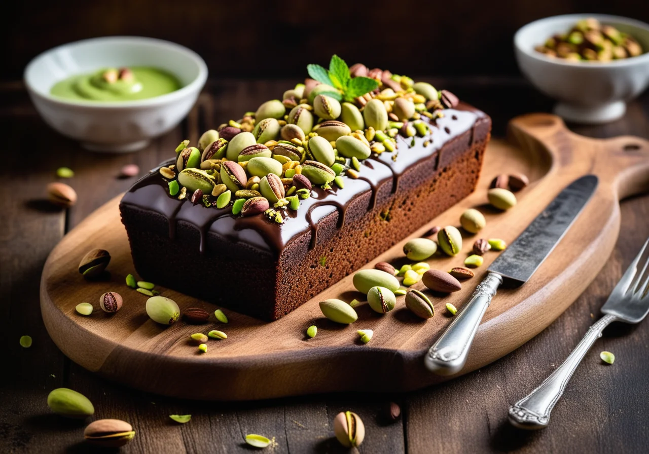 Chocolate Cake with Pistachios and Pistachio Sauce