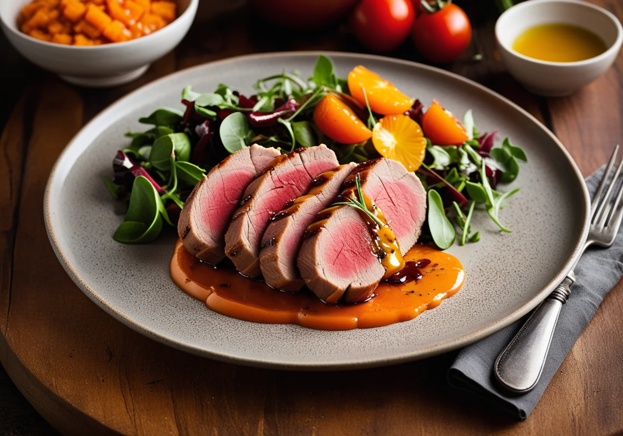 Pork Tenderloin Steak with Vegetable Sauce