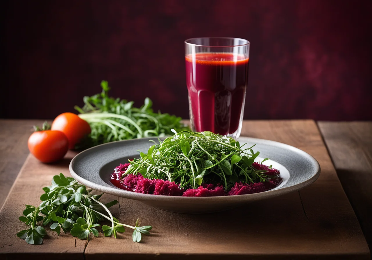 Carrot Beetroot Juice and Tomato Juice with Sprouts