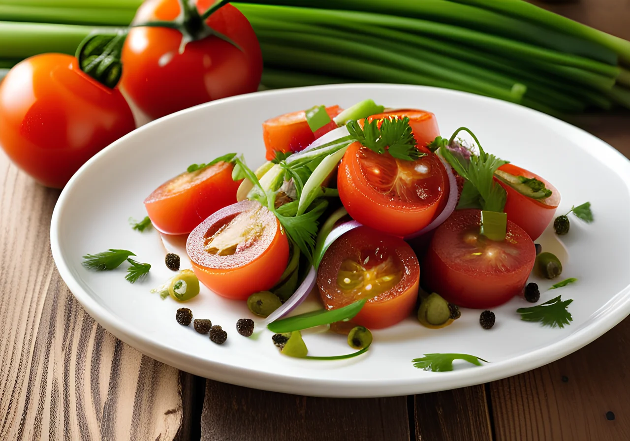 Tomato Spring Onion Salad with Chili and Cilantro