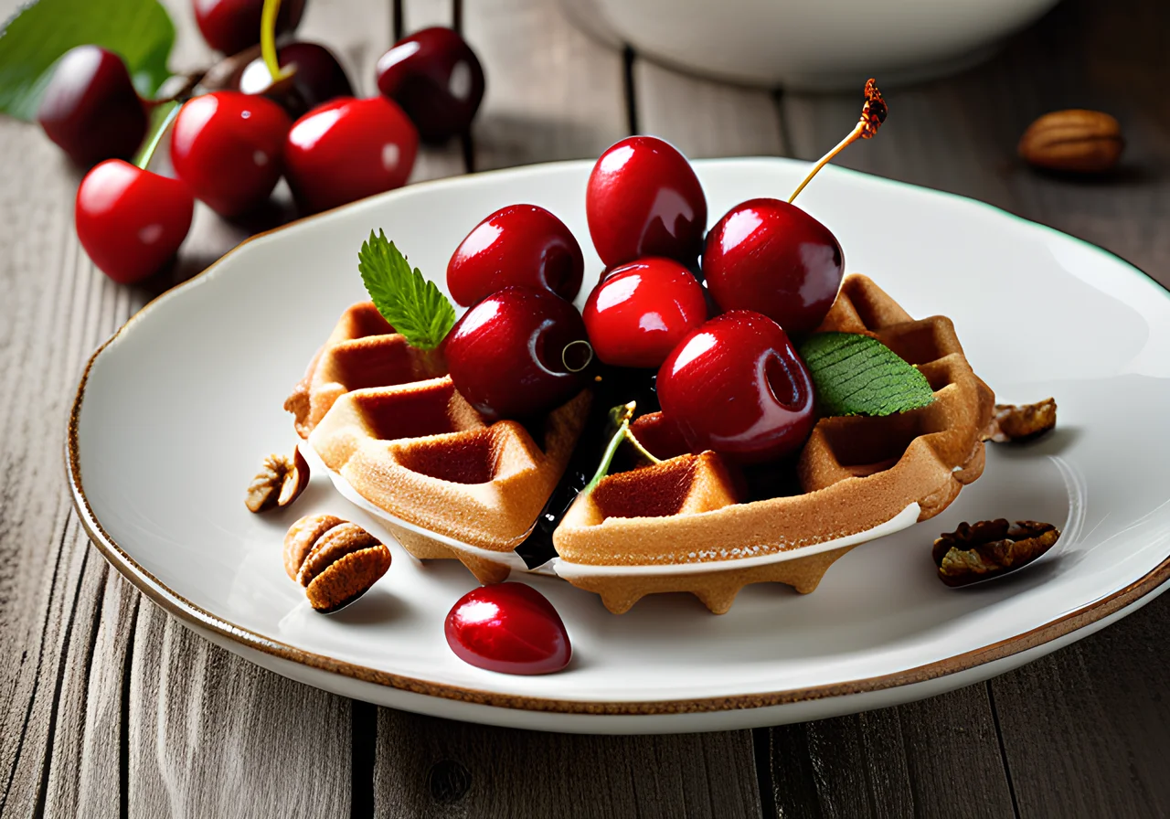 Vanilla Cream Waffles with Cherry