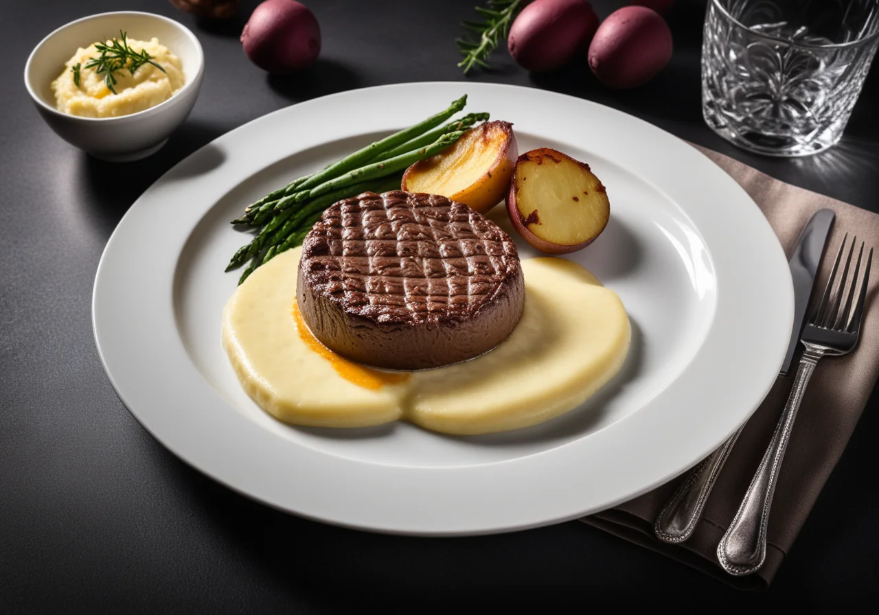 Ostrich steak with potato gratin