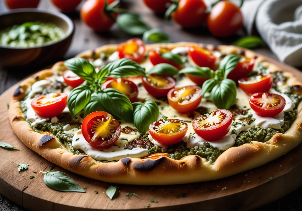 Tomato Flammkuchen with Goat Cheese and Basil
