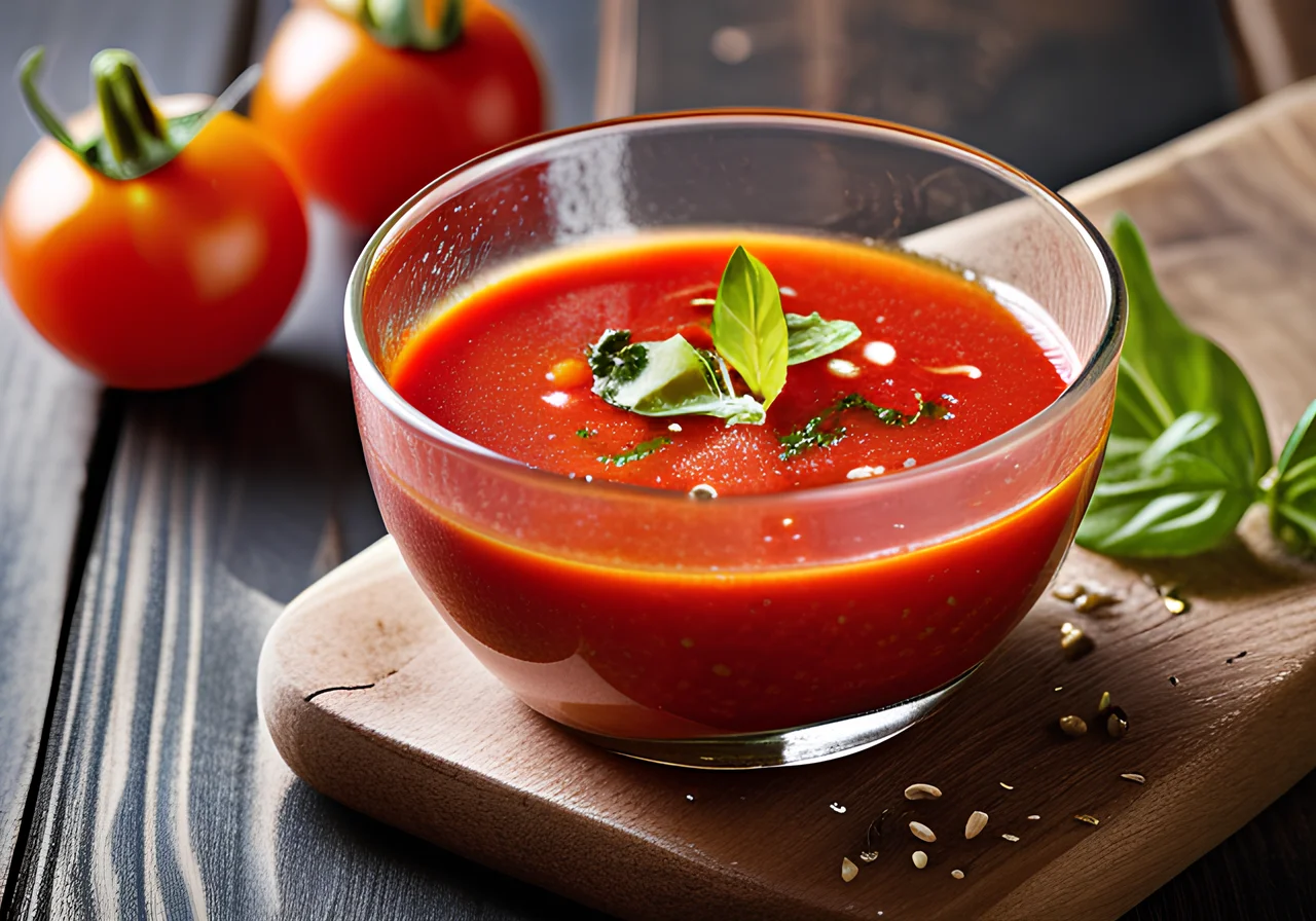 Tomato Gazpacho with Celery in a Glass