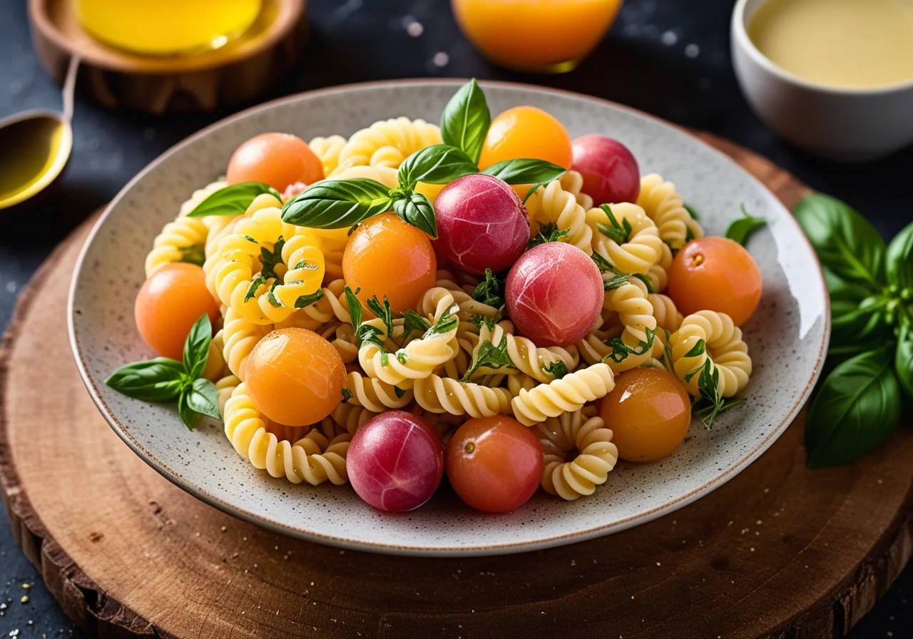 Pasta Salad with Ham, Melon and Mozzarella