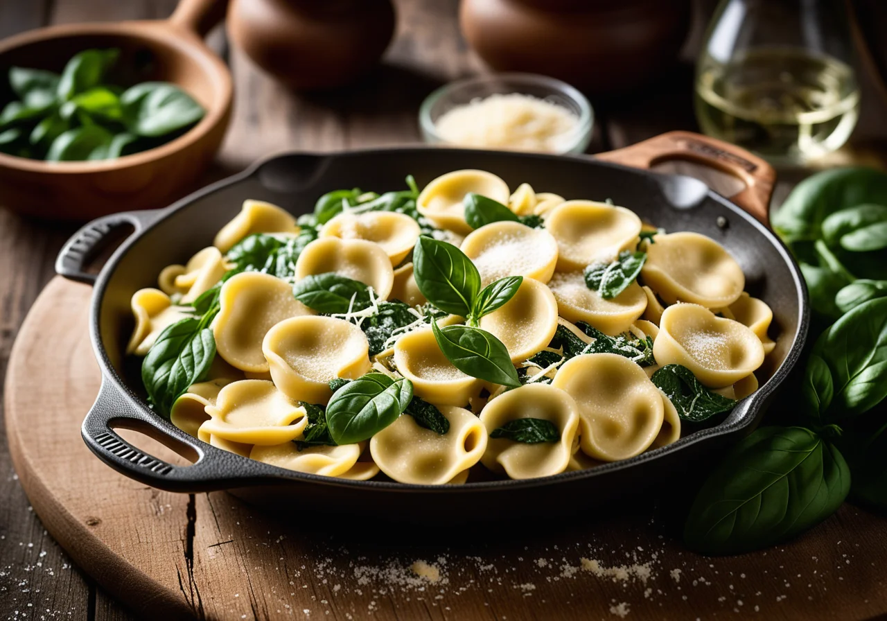 Pan Pasta with Creamed Spinach and Cheese