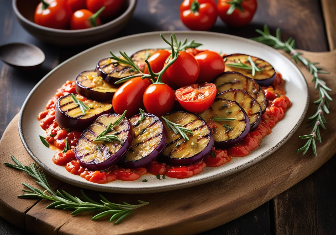 Eggplant Piccata with Vegetable Tomato Sauce