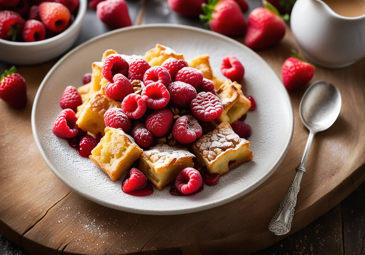 Kaiserschmarrn with Rhubarb and Strawberries