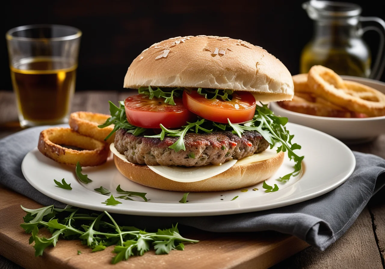 Ciabatta Burger with Arugula and Tomatoes