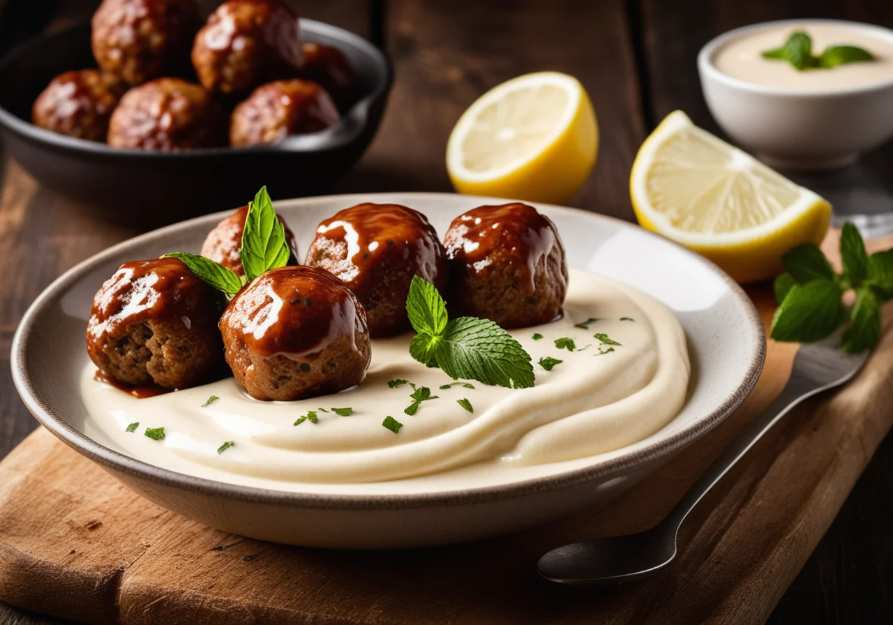 Turkey Meatballs with Yogurt Dip and Pita Bread