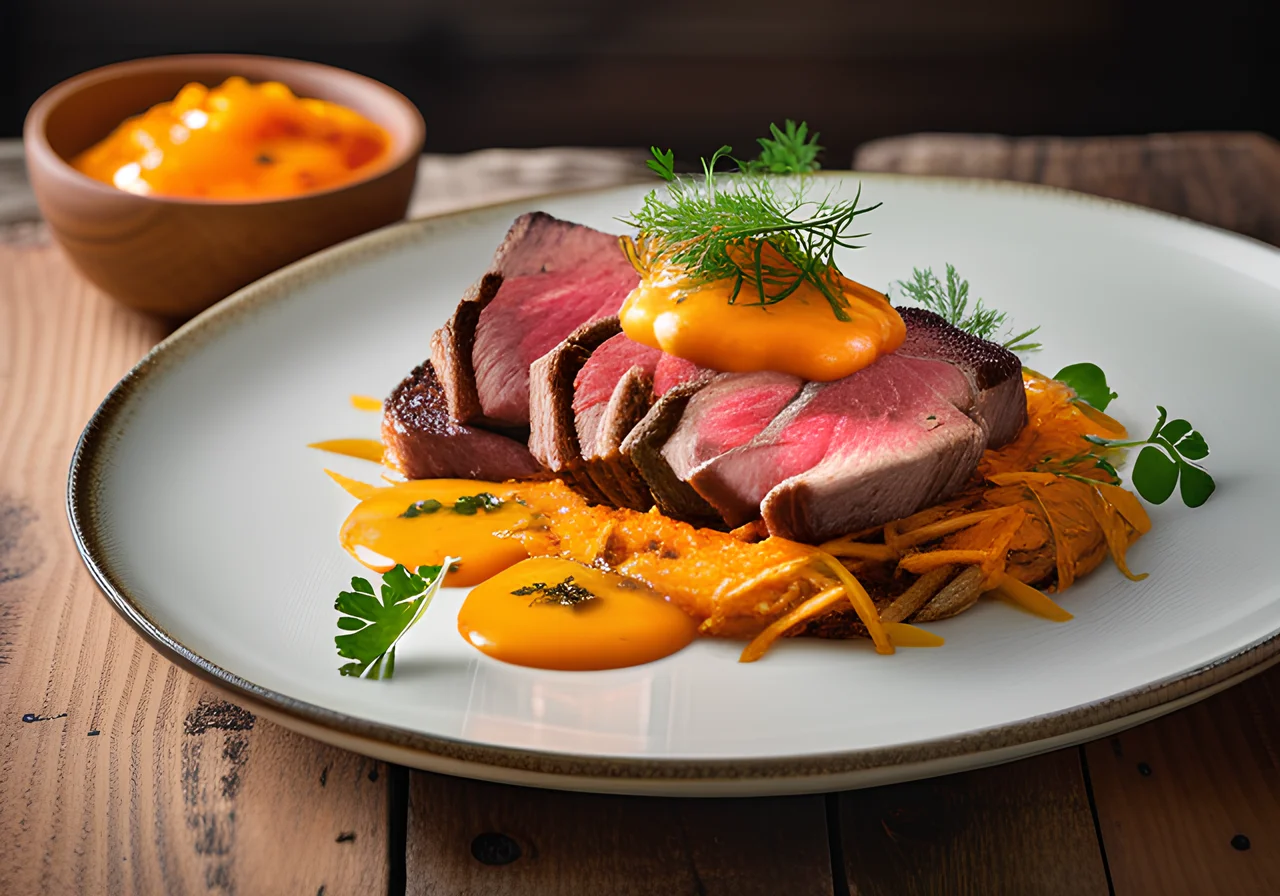 Rumpsteak in Pepper Sauce with Rösti and Vegetables