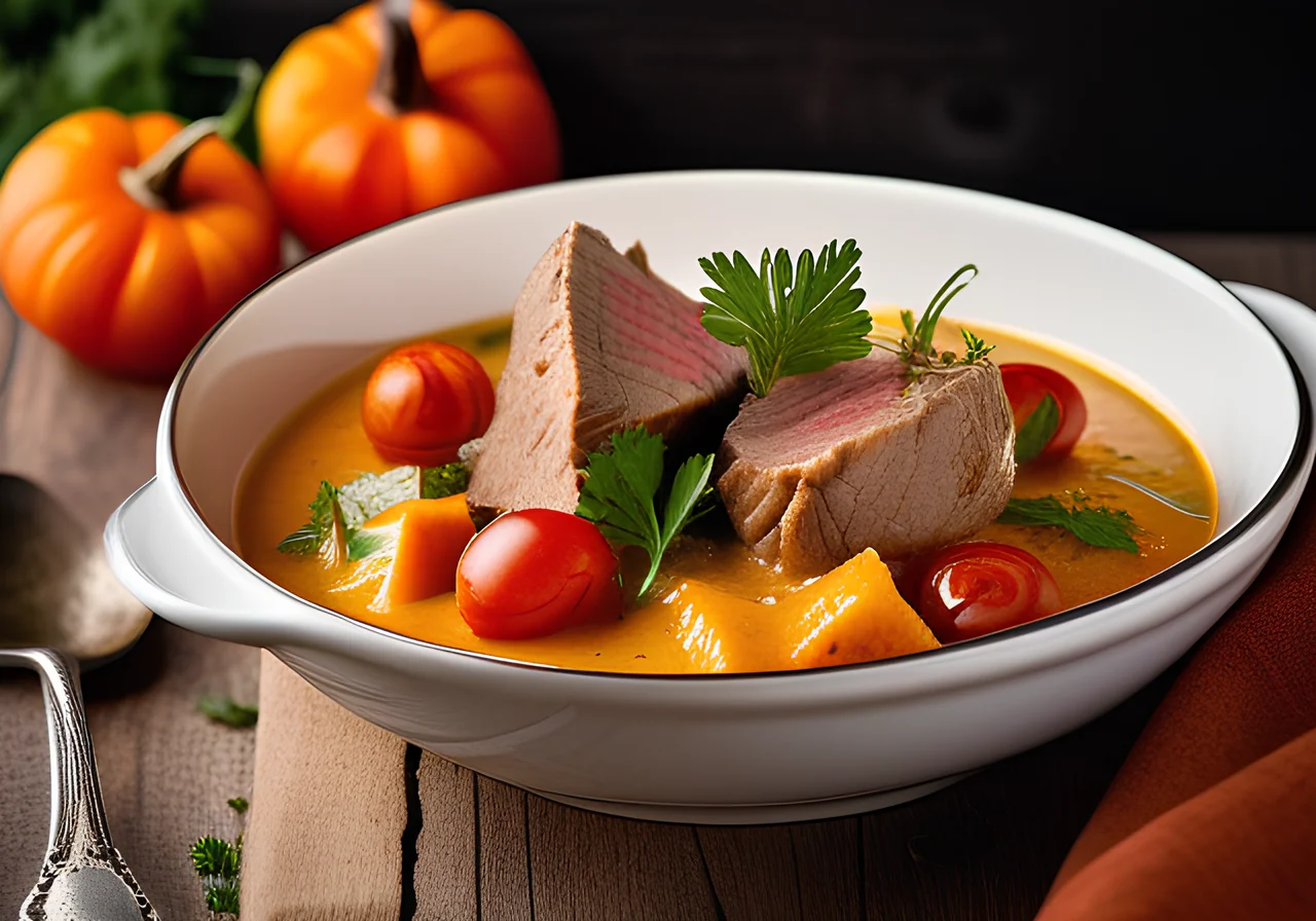 Lamb Pumpkin Stew with Noodle Rice