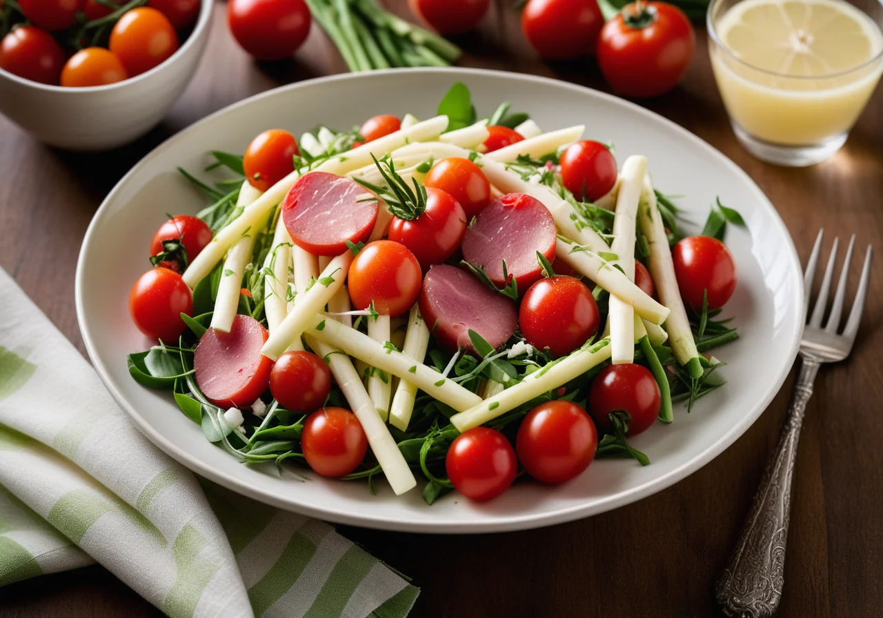 Green Salad with Asparagus, Tomatoes and Ham