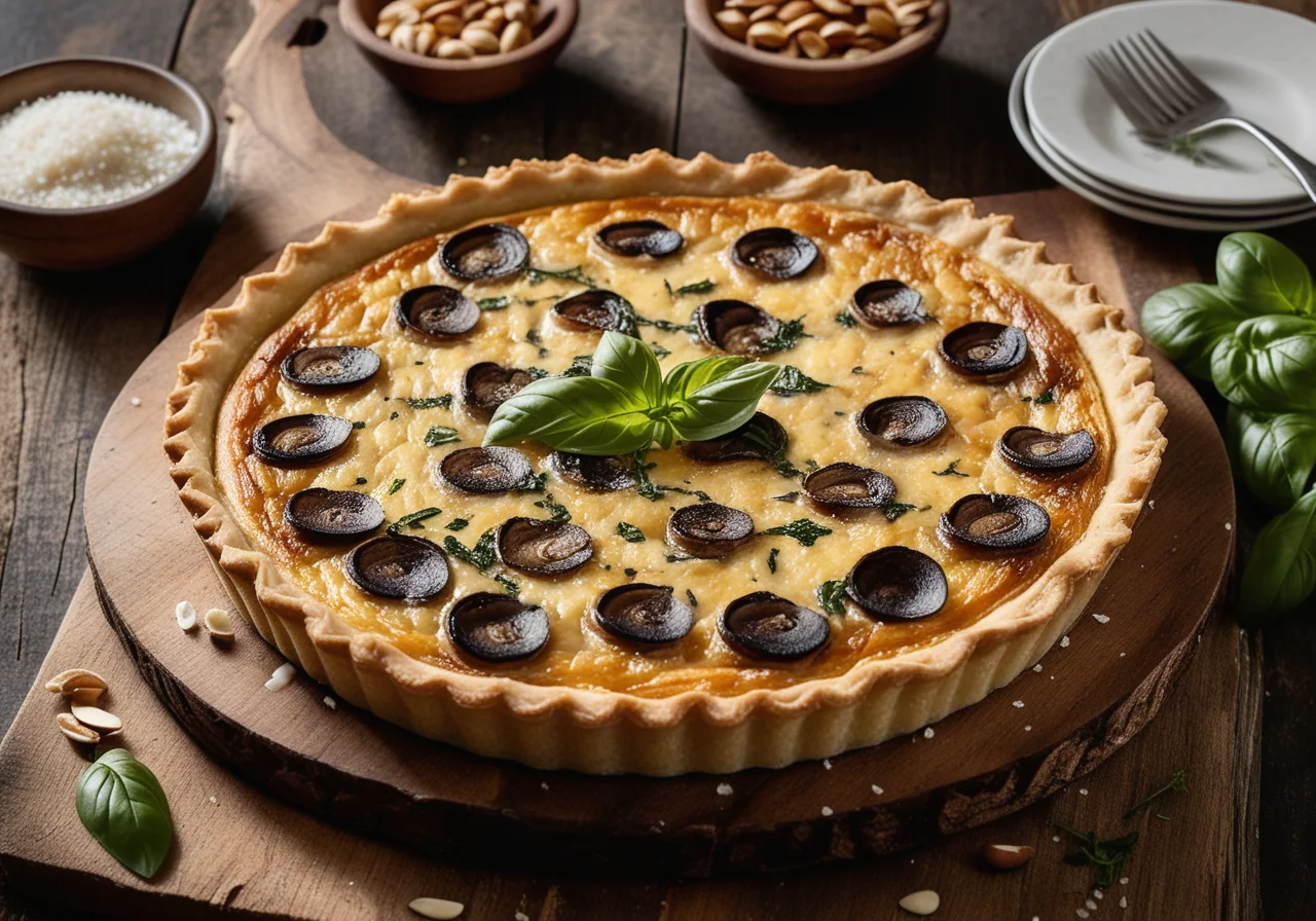 Mushroom Mozzarella Quiche with Pine Nuts