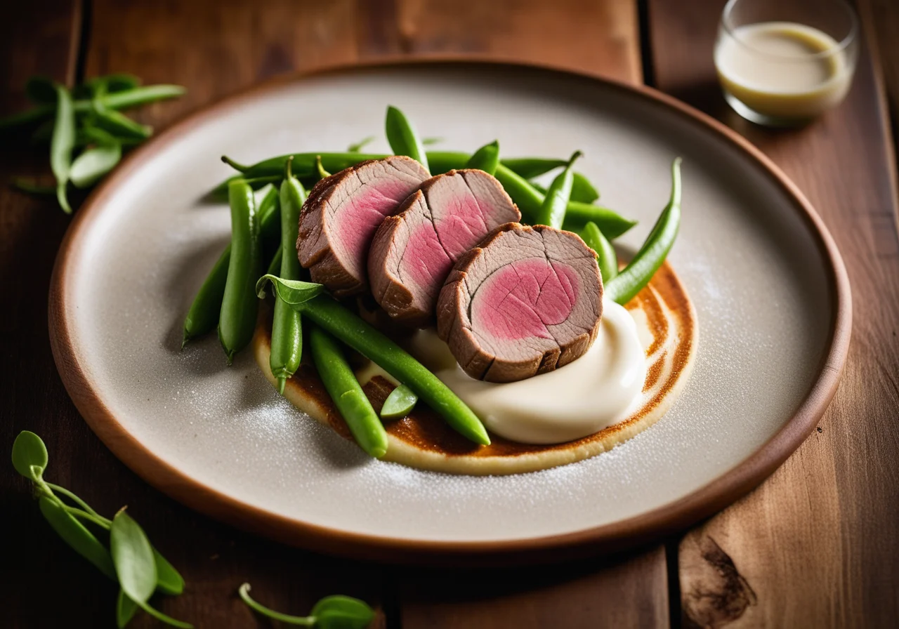 Veal Fillet with Kohlrabi and Sugar Snap Pea Vegetable