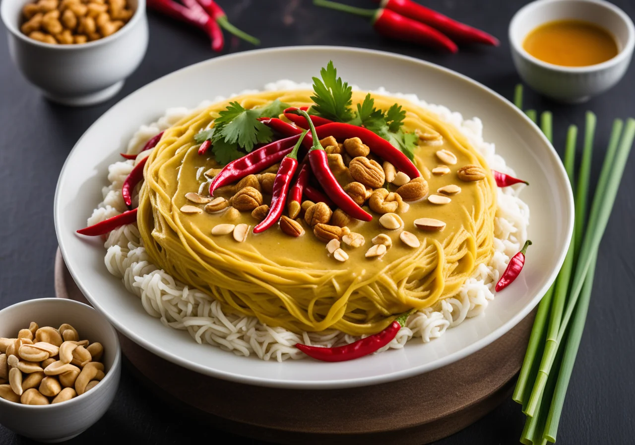 Chicken curry on noodles