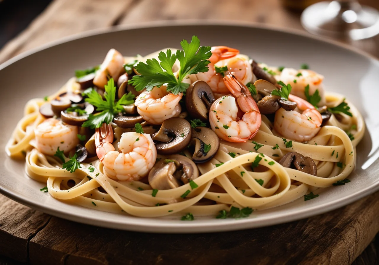 Pasta with Mushrooms and Shrimp
