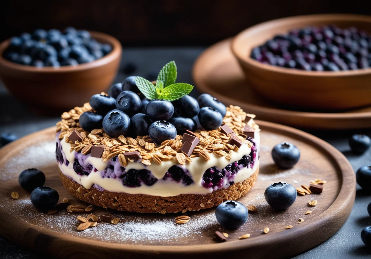 Blueberry Quark Cake with Chocolate Muesli Base