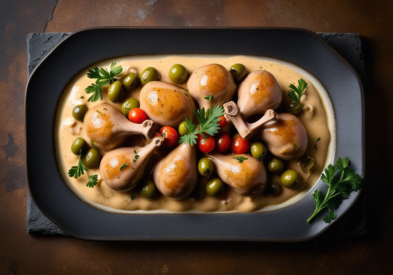 Braised Rabbit in Mustard Sauce with Olives