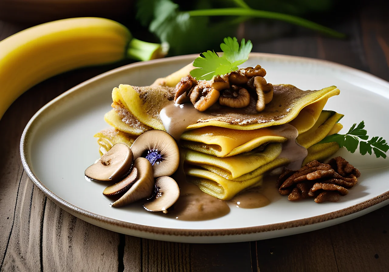 Zucchini Crêpes with Mushroom Walnut Filling