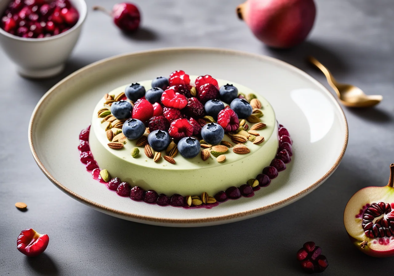 Breakfast Matcha Yogurt Bowl with Pear and Blueberries