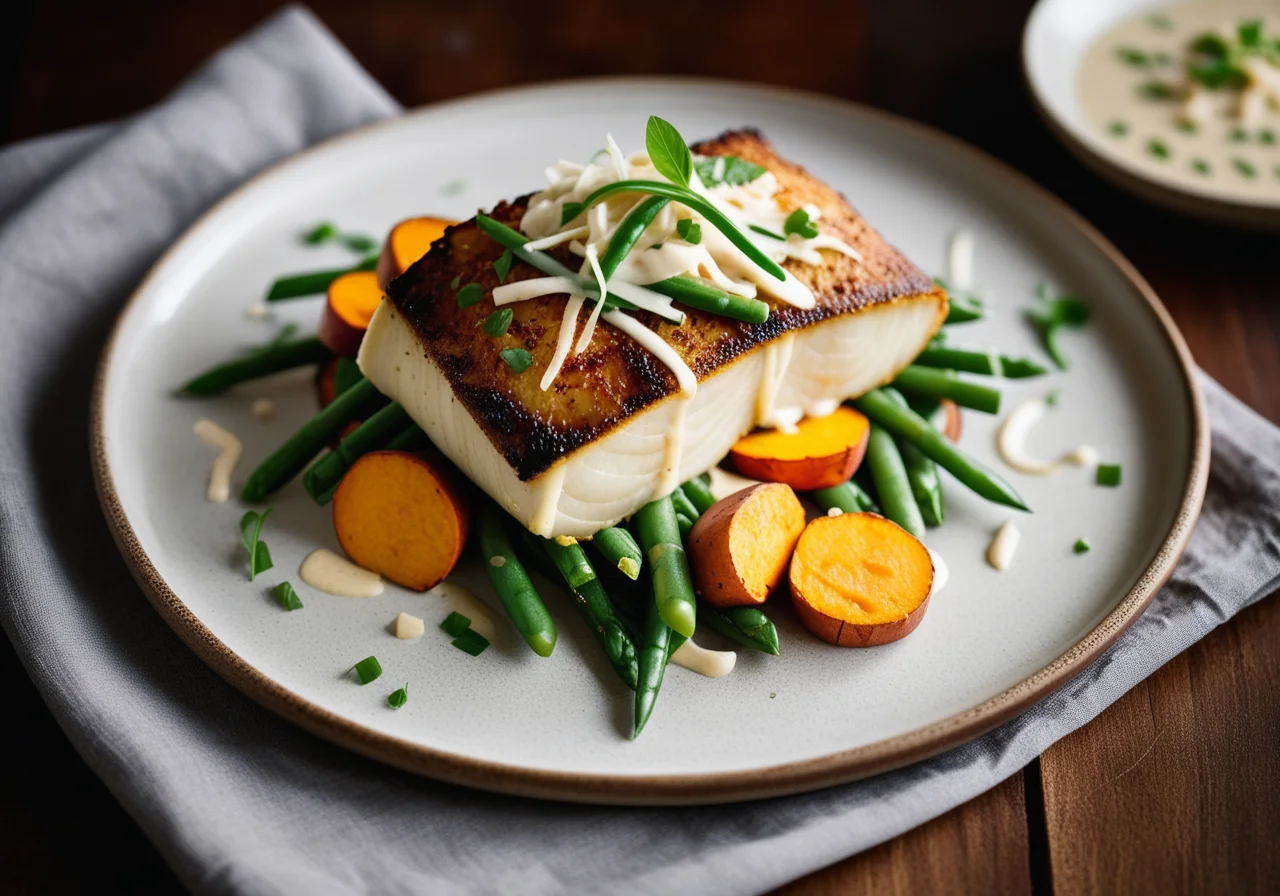 Sea Bass with Coconut Crust and Thai Vegetables