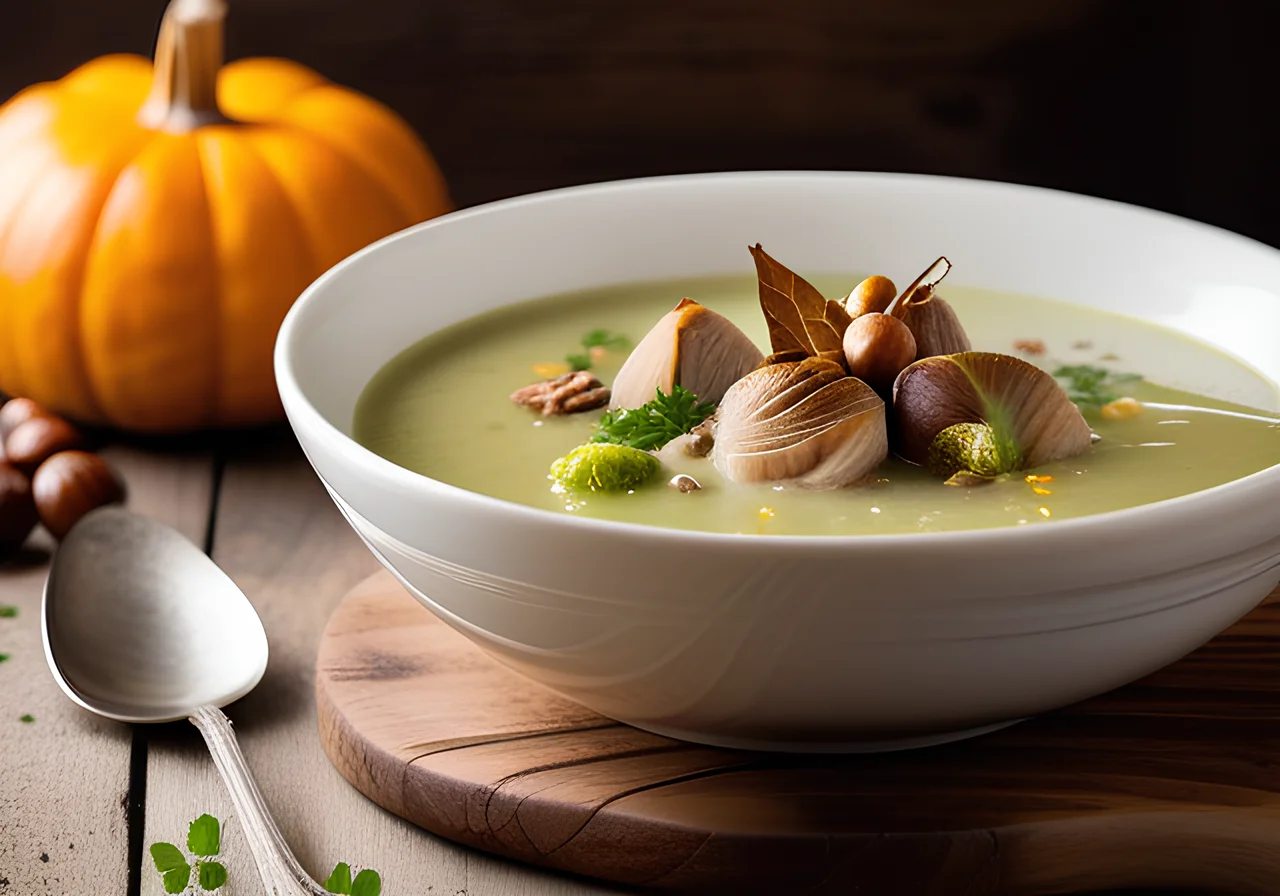 Chestnut and Brussels Sprouts Soup with Game Bird
