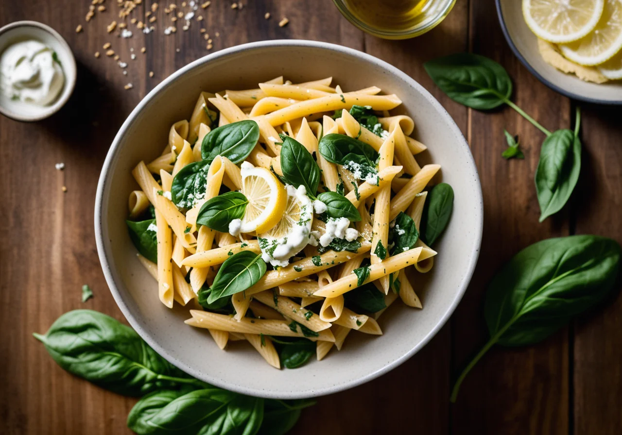 Whole Wheat Pasta with Spinach, Lemon and Ricotta