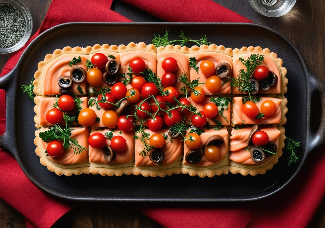 Cherry Tomatoes and Mushrooms with Filling, Salmon Rolls
