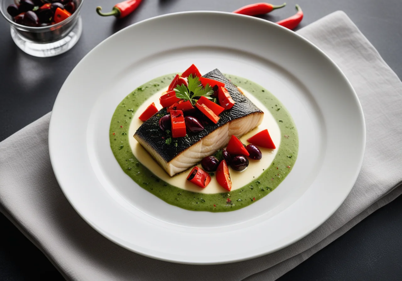 Sea bass with parsley sauce and paprika