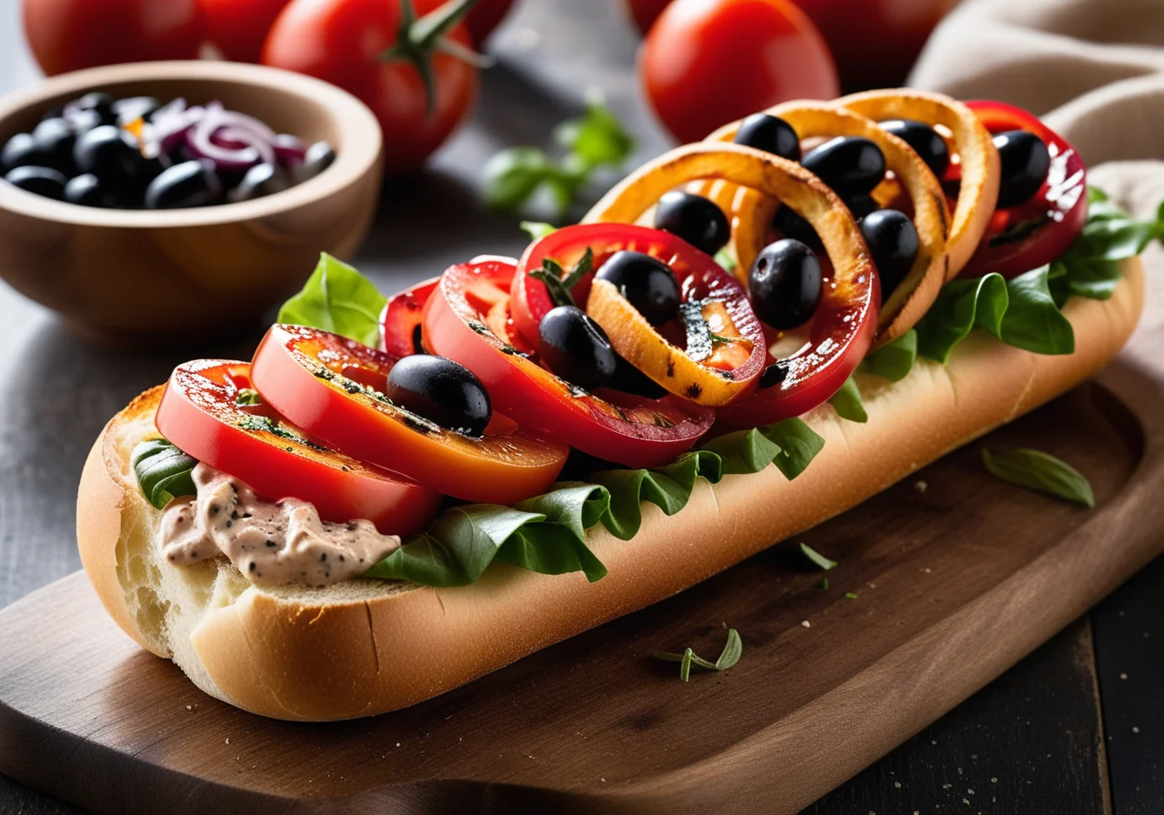 Baguette Buns with Grilled Vegetables and Tuna