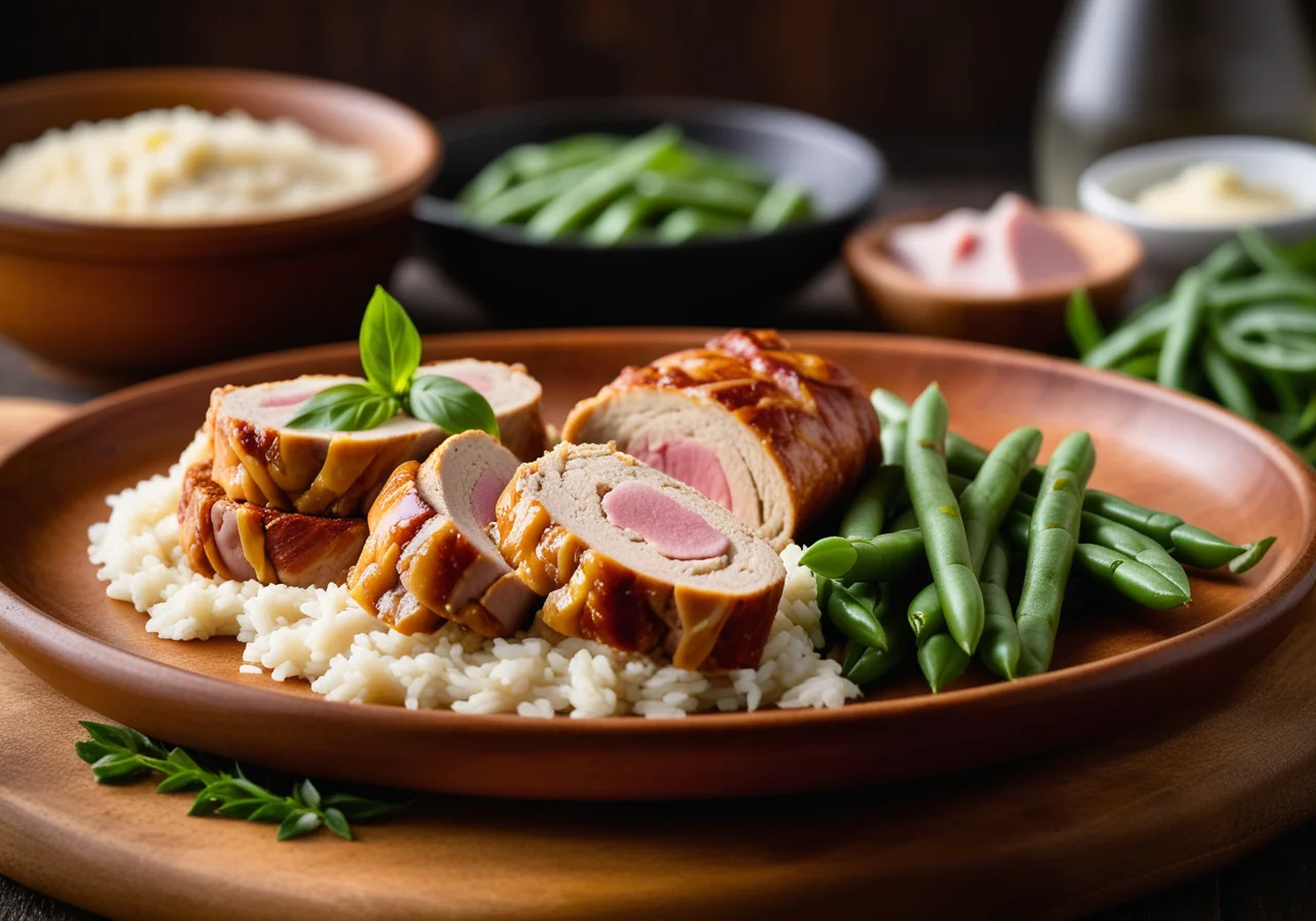 Chicken breast stuffed with rice and ham