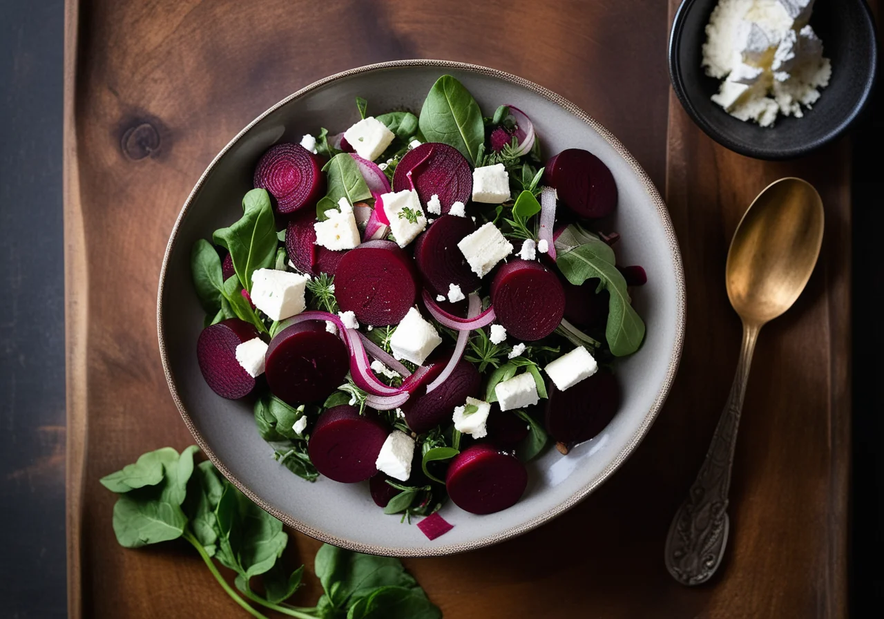 Red Beet Onion Salad with Goat Cheese