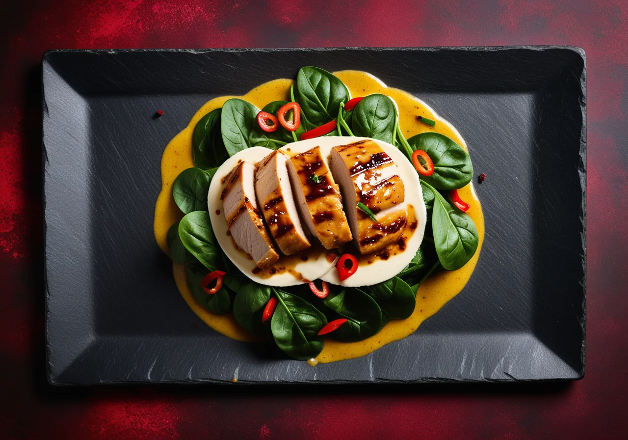 Ginger Chicken Breast with Curry Kombucha Spinach