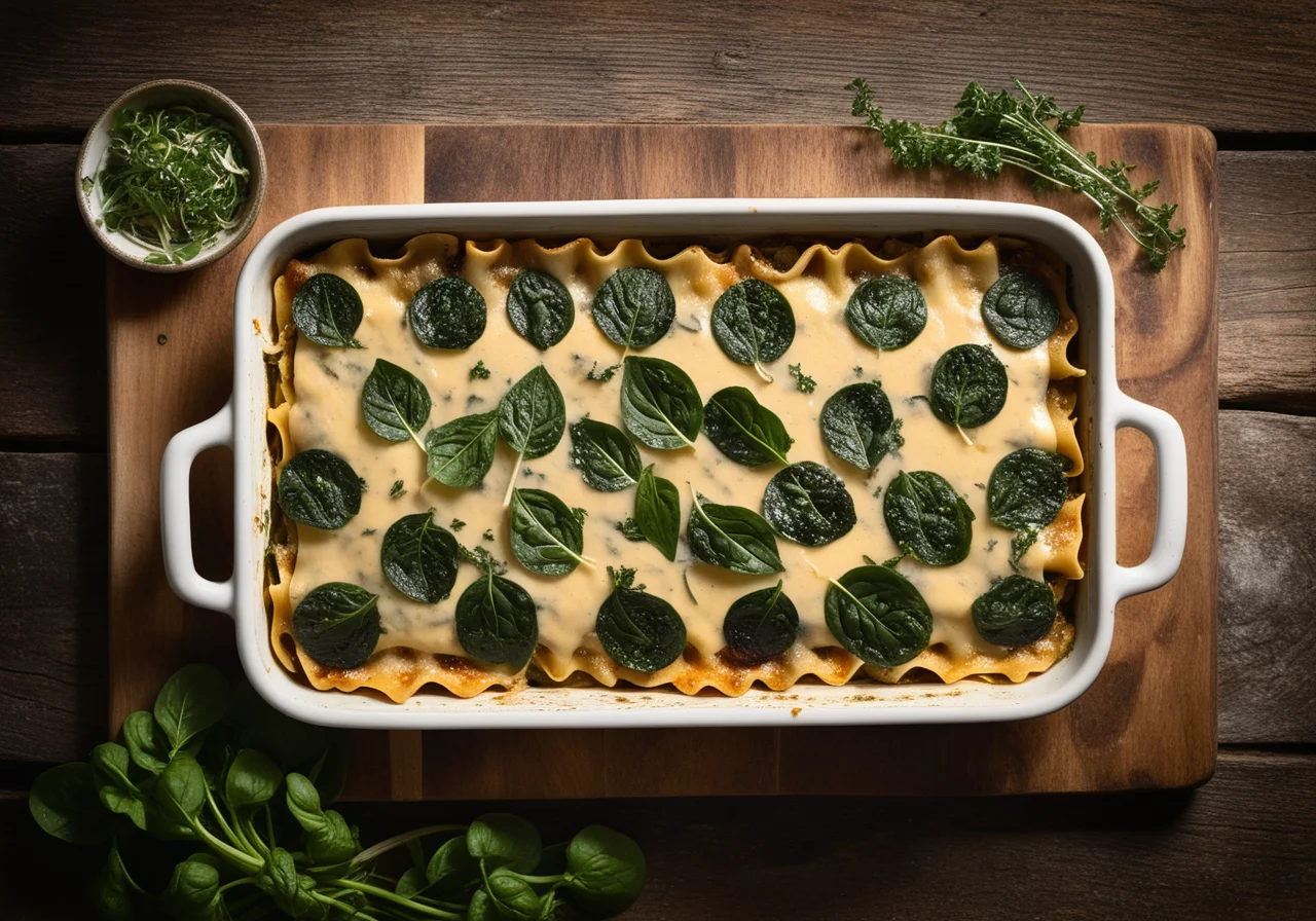Spinach Lasagna with Porcini Mushrooms and Cream Sauce