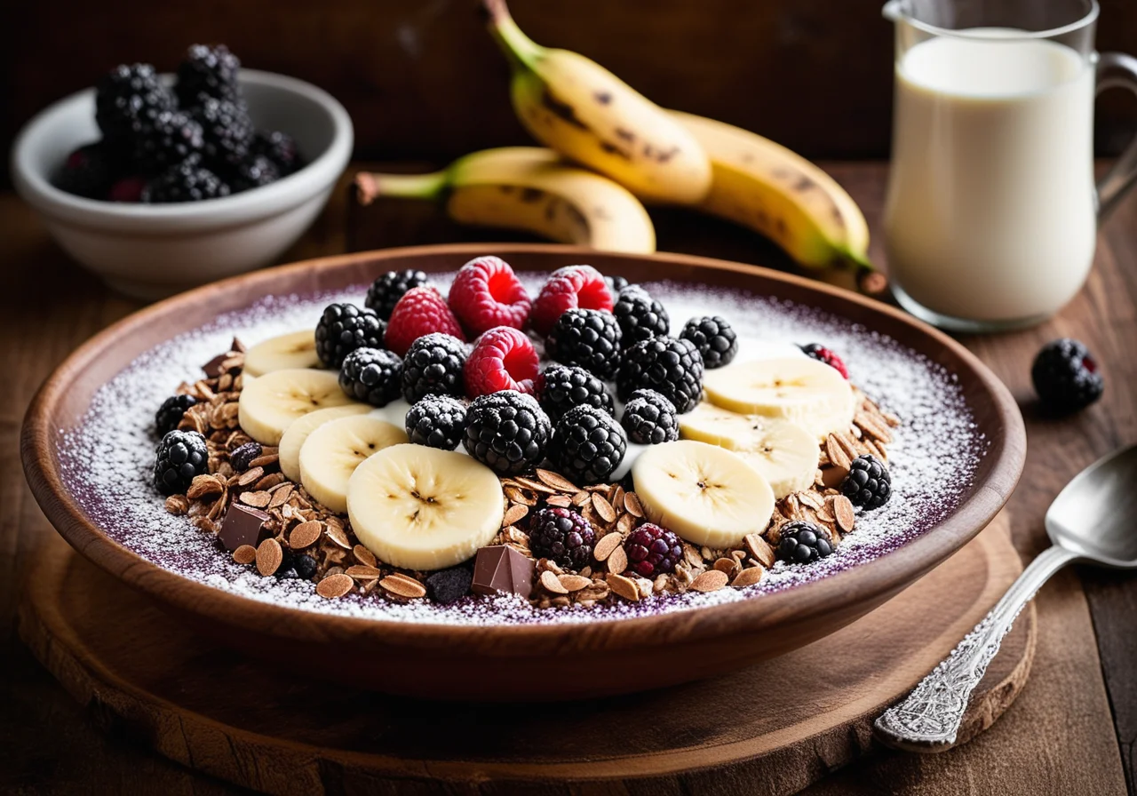 Chocolate Muesli with Blackberries and Bananas