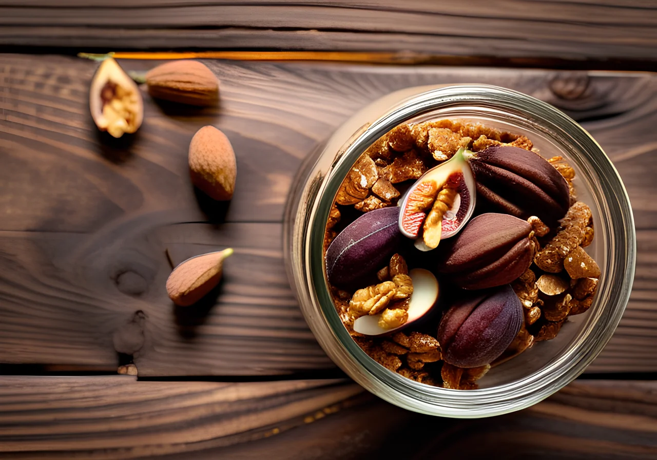 Chocolate Granola with Walnuts, Wheat Germ and Figs